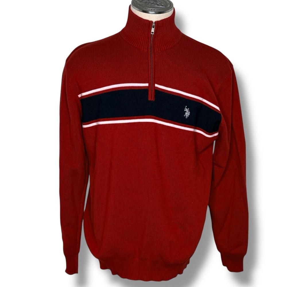 US Polo Assn Men's Sweater Size XL Long Sleeve 1/4 Zip Red White Blue Preppy - Picture 3 of 7